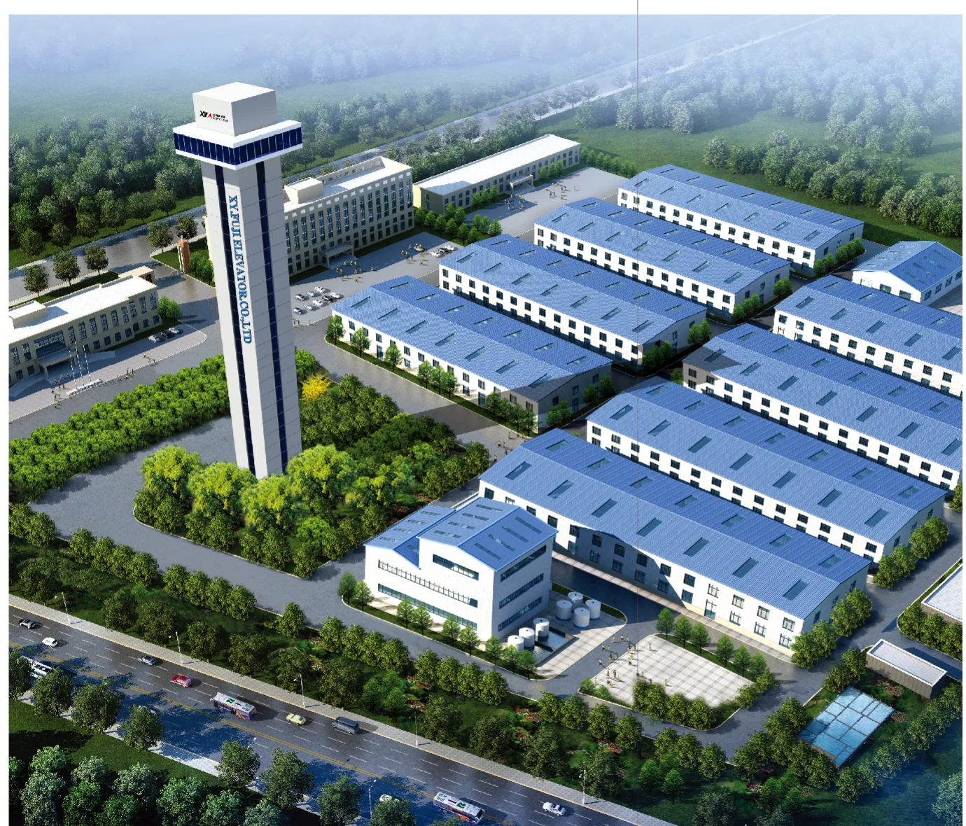 XY Fuji manufacturing campus illustration from the official 2020 catalog